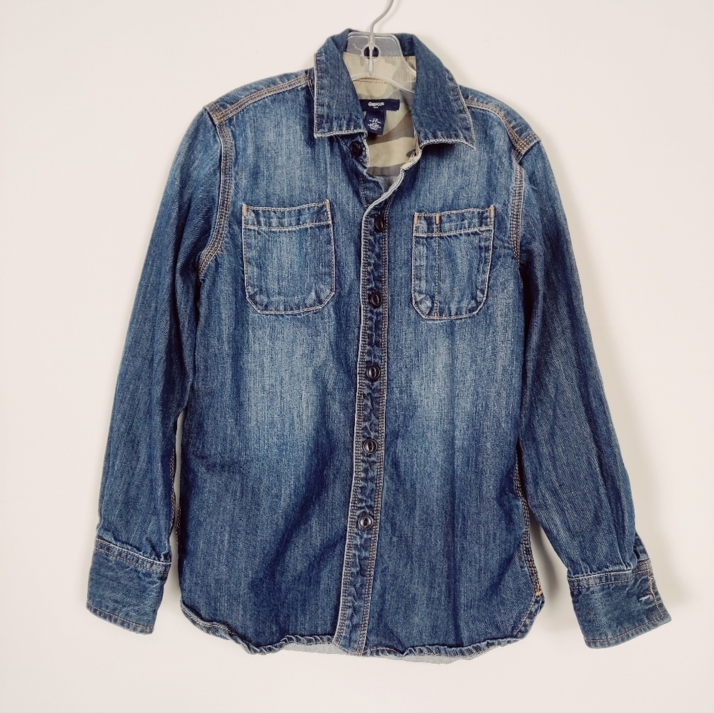 Gap Kids Button Down Jean Shirt in Blue Size 6-7 Years Old Youth Small Denim